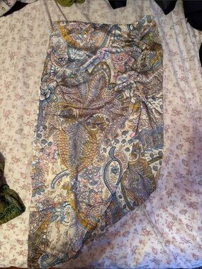 Zaful Asymmetrical Paisley Skirt in Cream, Blue, Pink, Yellow